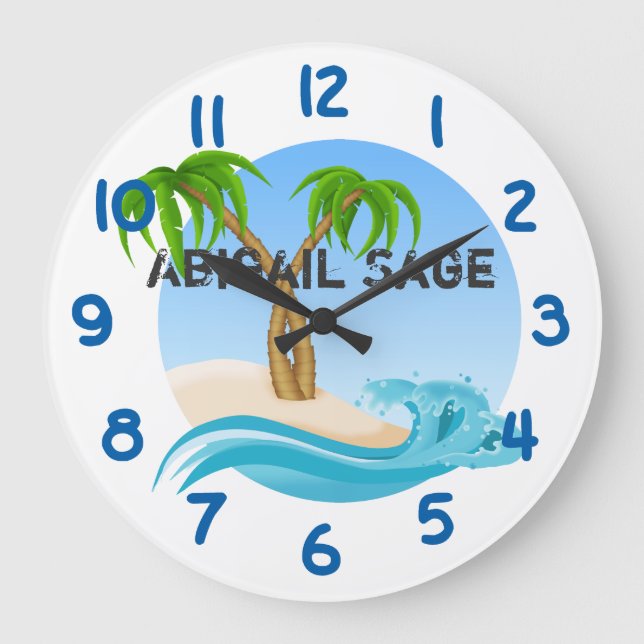 Personalised Beach and Palm Trees Tropical Large Clock (Front)
