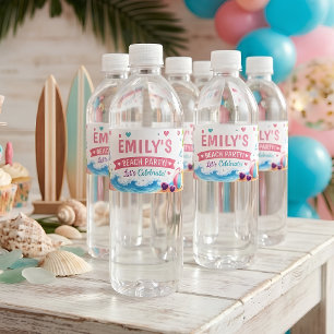Personalised Beach Birthday Tropical Water Bottle Label