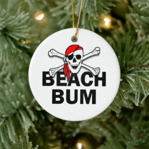 Personalised Beach Bum Skull Pirate Ornament