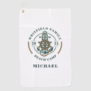 Personalised Beach Camp Anchor Boat Wheel Year Est Golf Towel