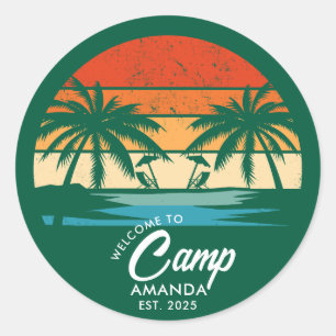 Personalised Beach Camp Bachelorette Party Custom Classic Round Sticker