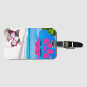 Personalised Beach Cat Luggage Tag