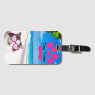 Personalised Beach Cat Luggage Tag