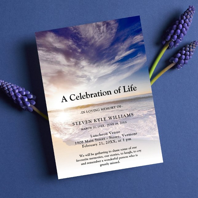 Personalised Beach Celebration of Life Funeral Invitation (Creator Uploaded)