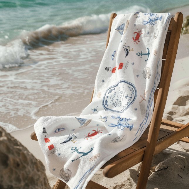 Personalised Beach Club Crest Coastal Beach Towel (Creator Uploaded)