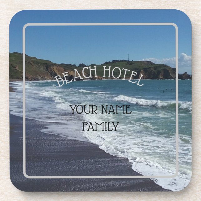 Personalised Beach Hotel Coaster (Front)