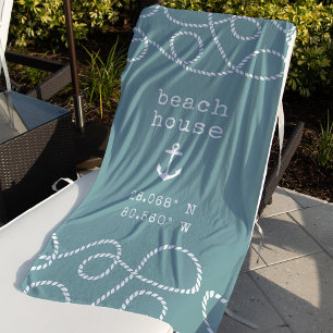 Personalised Beach House Coordinates Beach Towel