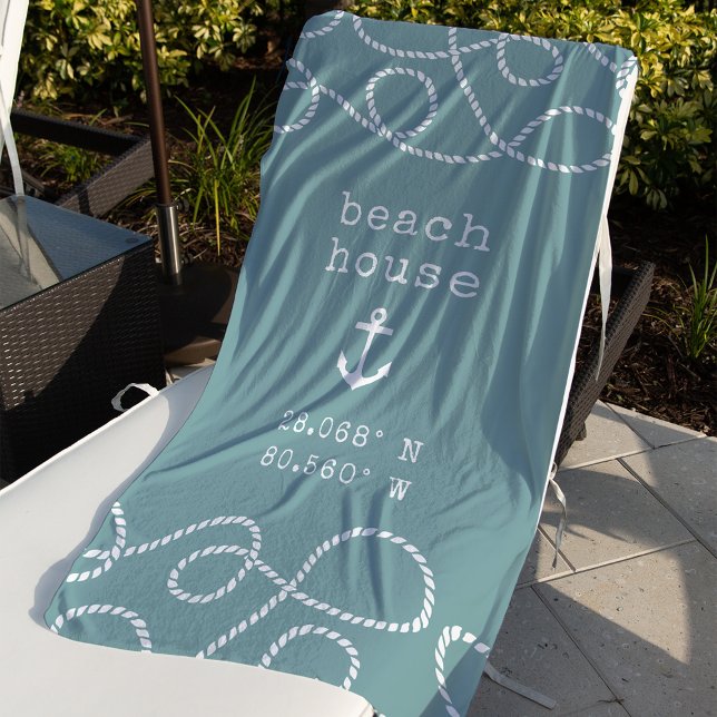 Personalised Beach House Coordinates Beach Towel (Creator Uploaded)