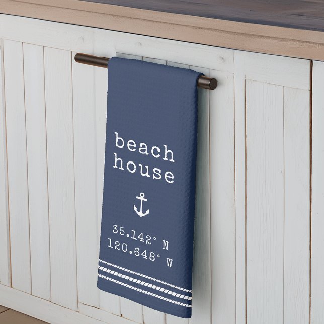 Personalised Beach House Coordinates Tea Towel (Creator Uploaded)