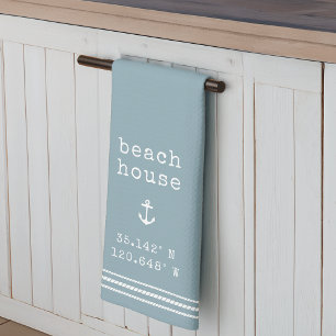 Personalised Beach House Coordinates Tea Towel