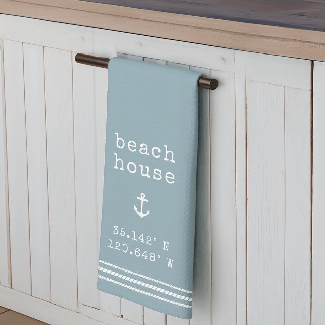 Personalised Beach House Coordinates Tea Towel (Creator Uploaded)