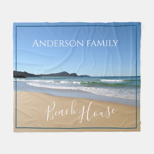 Personalised Beach House Fleece Throw Blanket (Front (Horizontal))