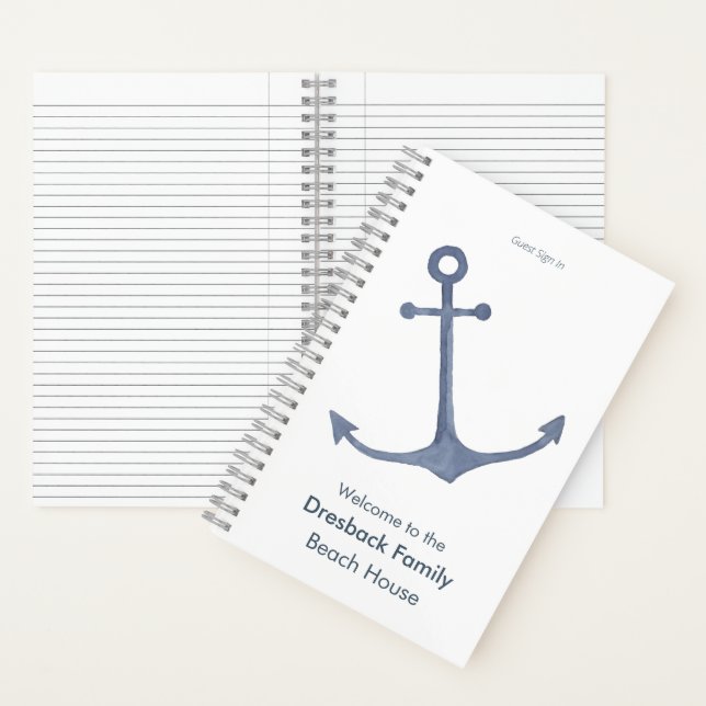 Personalised Beach House Guest Sign In Anchor Notebook (Inside)