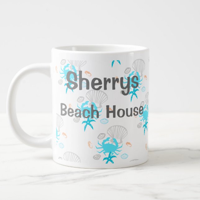 Personalised Beach House   Large Coffee Mug (Left)