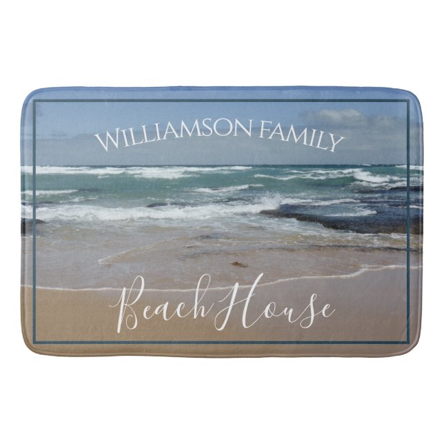 Personalised Beach House Ocean Large Bath Mat (Front)