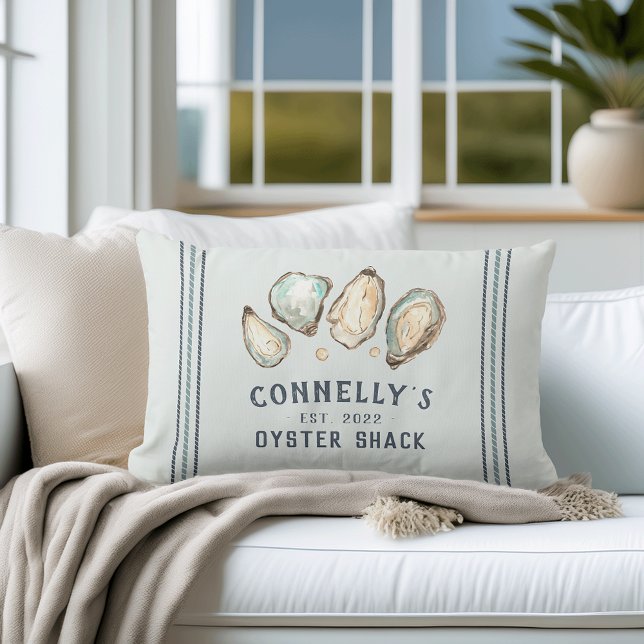 Personalised Beach House Oyster Shack Lumbar Cushion (Creator Uploaded)