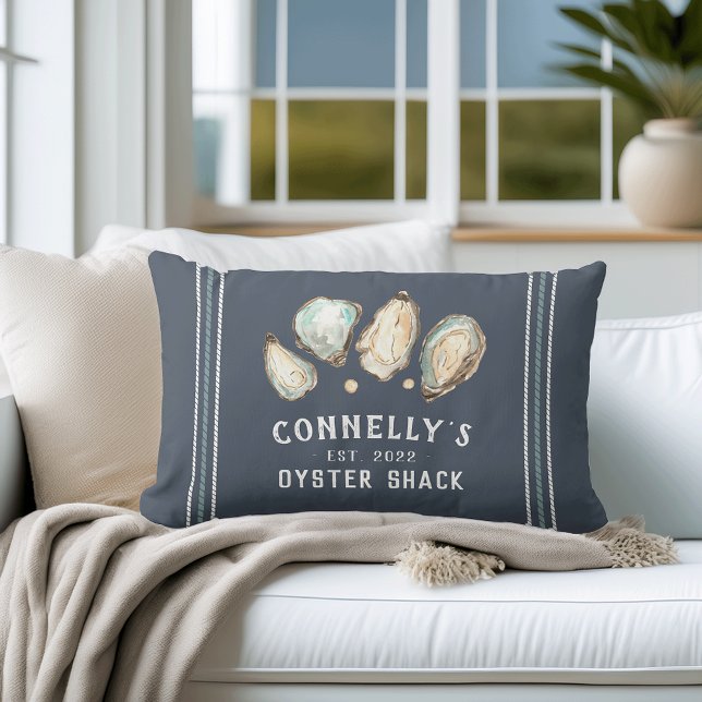 Personalised Beach House Oyster Shack Lumbar Cushion (Creator Uploaded)