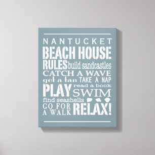 Personalised Beach House Rules Grey   White Canvas Print