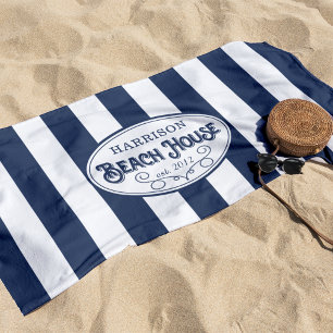 Personalised Beach House Stripe Beach Towel
