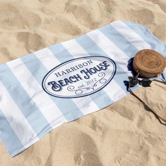Personalised Beach House Stripe Beach Towel (Creator Uploaded)