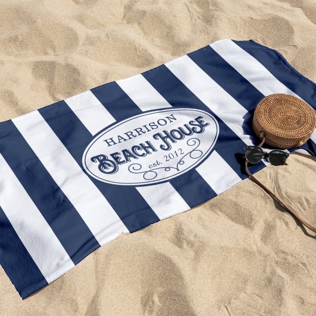 Personalised Beach House Stripe Beach Towel (Creator Uploaded)