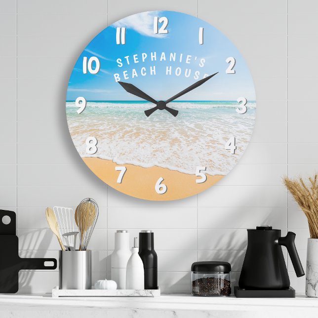 Personalised Beach House Tropical Beach Scene Large Clock (Creator Uploaded)