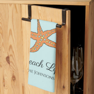 Personalised Beach Life Starfish Kitchen Towel