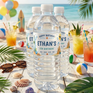 Personalised Beach Party Tropical Summer Birthday Water Bottle Label