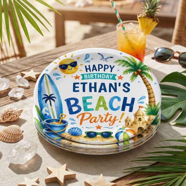 Personalised Beach Party Tropical Summer  Paper Plate (Creator Uploaded)