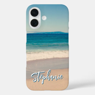 Personalised Beach Photo Ocean Blue iPhone 16 Case