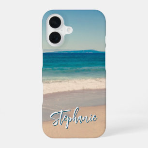 Personalised Beach Photo Ocean Blue iPhone 16 Case