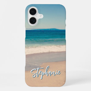 Personalised Beach Photo Ocean Blue iPhone 16 Plus Case