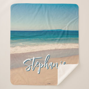 Personalised Beach Photo Ocean Blue M Sherpa Blanket