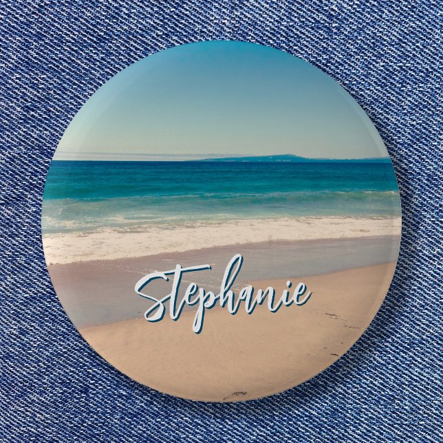Personalised Beach Photo Ocean Blue Scenic 6 Cm Round Badge (Personalized Beach Photo Ocean Blue Scenic Button)