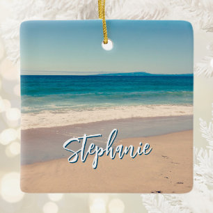 Personalised Beach Photo Ocean Blue Scenic Ceramic Ornament