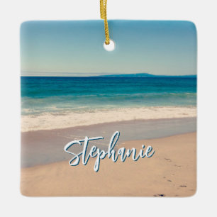 Personalised Beach Photo Ocean Blue Scenic Ceramic Ornament
