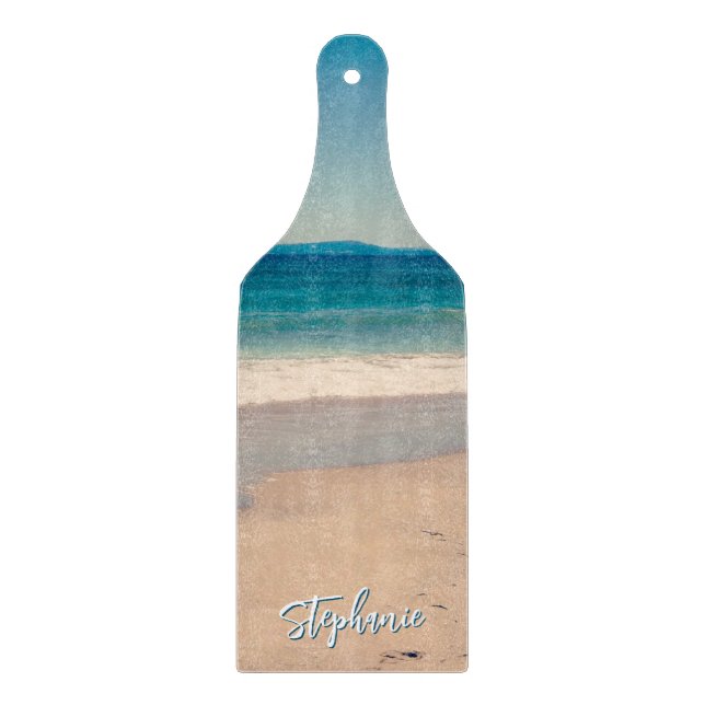 Personalised Beach Photo Ocean Blue Scenic Cutting Board (Front)