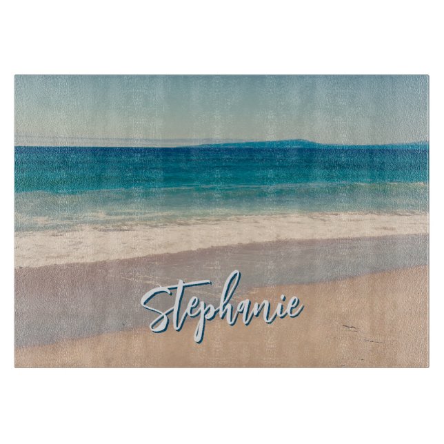 Personalised Beach Photo Ocean Blue Scenic Cutting Board (Front)