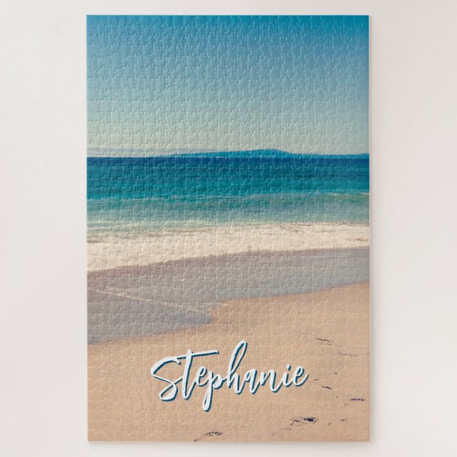 Personalised Beach Photo Ocean Blue Scenic Jigsaw Puzzle (Vertical)
