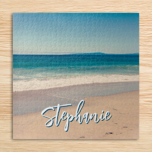 Personalised Beach Photo Ocean Blue Scenic Jigsaw Puzzle