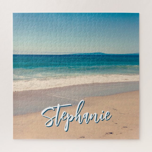 Personalised Beach Photo Ocean Blue Scenic Jigsaw Puzzle (Vertical)