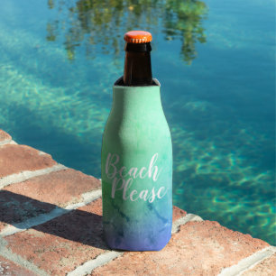 Personalised Beach Please Aqua Blue Ombre Bottle Cooler
