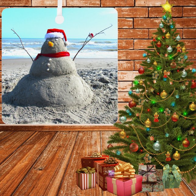Personalised Beach Sand Santa "Snowman" Metal Tree Decoration (Creator Uploaded)