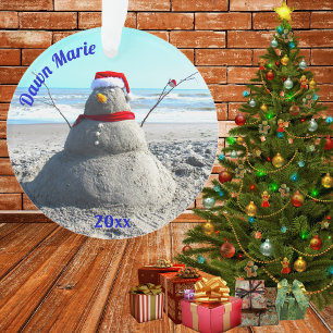 Personalised Beach Sand Santa "Snowman" Ornament