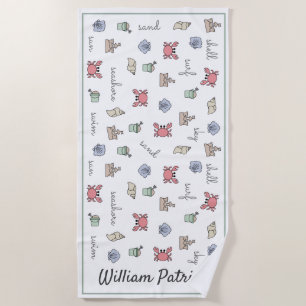 Personalised Beach Sandcastle Crab Shell Pail Kid Beach Towel