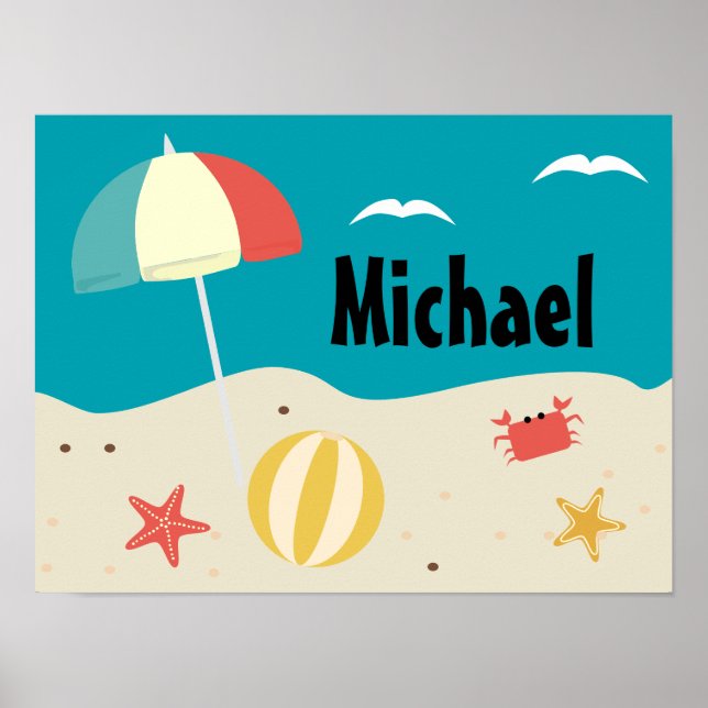 Personalised Beach Scene Kid's Room Poster (Front)