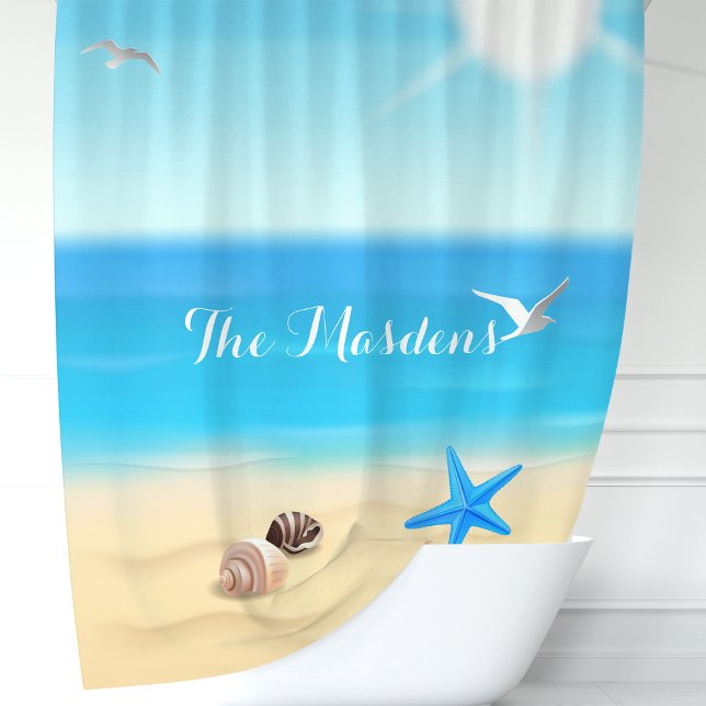 Personalised Beach Scene Shower Curtain (Creator Uploaded)