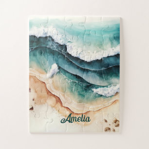 Personalised Beach Sea Waves Coastal Fun Jigsaw Puzzle