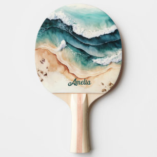 Personalised Beach Sea Waves Coastal Fun Ping Pong Paddle