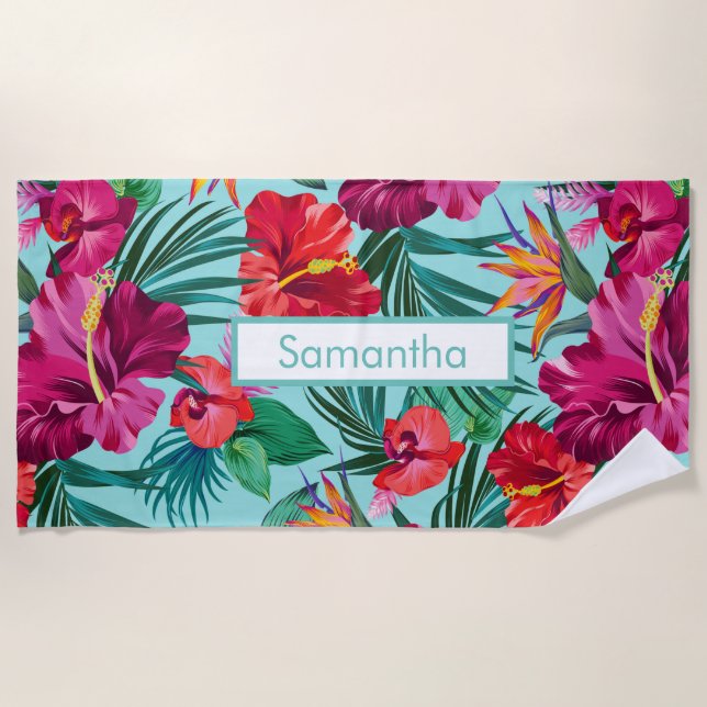 Personalised Beach Towel Hibiscus (Front)